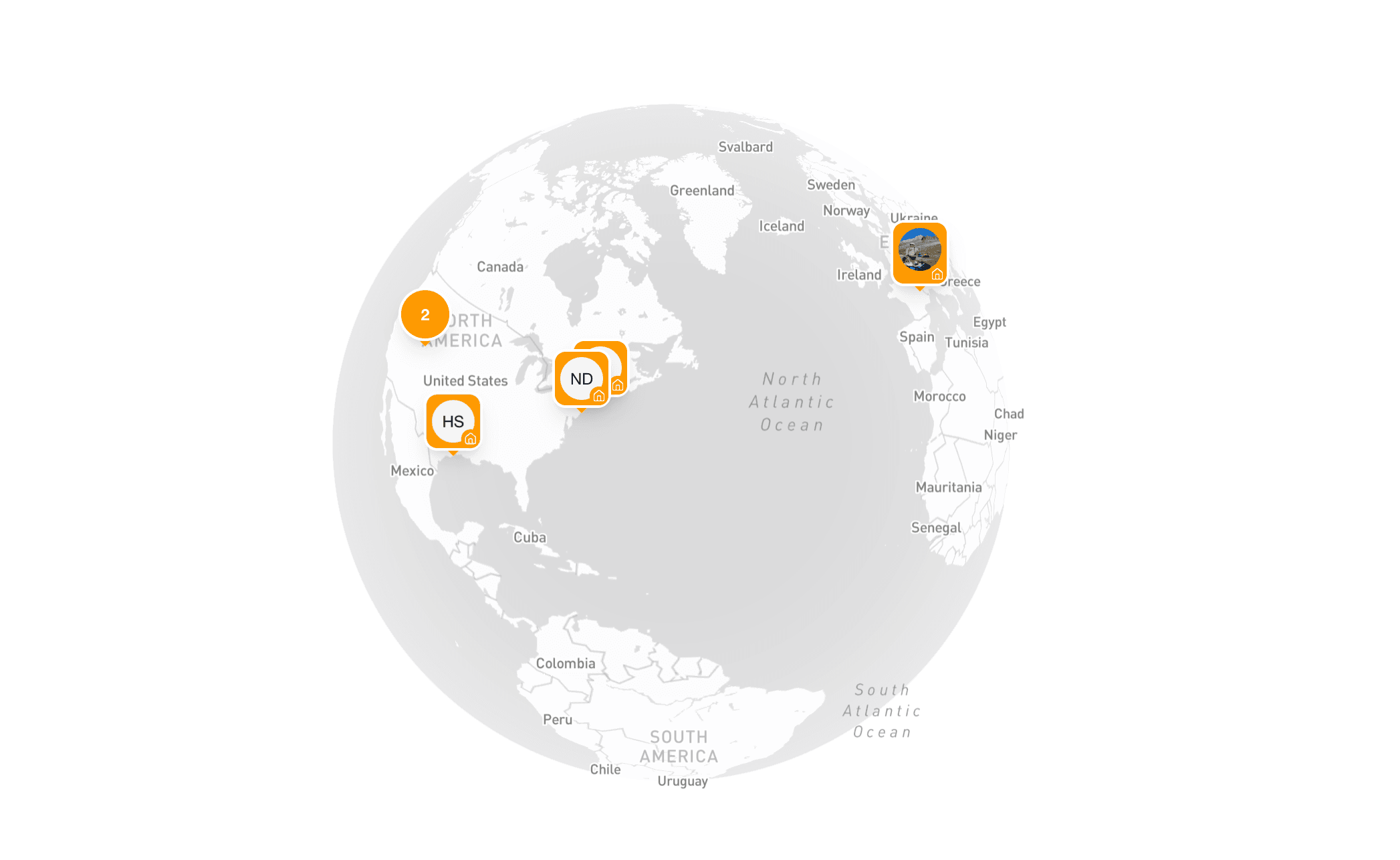 Globe showing friends' travel locations